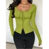 image:imageSOLY HUX Womens Long Sleeve Shirts Bow Tie Button Down Scoop Neck TShirt Aesthetic Going Out TopsPlain Olive Green