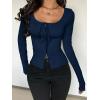 image:imageSOLY HUX Womens Long Sleeve Shirts Bow Tie Button Down Scoop Neck TShirt Aesthetic Going Out TopsPure Dark Blue