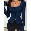 image:imageSOLY HUX Womens Long Sleeve Shirts Bow Tie Button Down Scoop Neck TShirt Aesthetic Going Out TopsPure Dark Blue