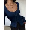 image:imageSOLY HUX Womens Long Sleeve Shirts Bow Tie Button Down Scoop Neck TShirt Aesthetic Going Out TopsPure Dark Blue