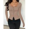 image:imageSOLY HUX Womens Long Sleeve Shirts Bow Tie Button Down Scoop Neck TShirt Aesthetic Going Out TopsPure Khaki