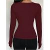 image:imageSOLY HUX Womens Long Sleeve Shirts Bow Tie Button Down Scoop Neck TShirt Aesthetic Going Out TopsSolid Burgundy