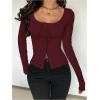 image:imageSOLY HUX Womens Long Sleeve Shirts Bow Tie Button Down Scoop Neck TShirt Aesthetic Going Out TopsSolid Burgundy