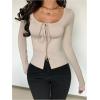 image:imageSOLY HUX Womens Long Sleeve Shirts Bow Tie Button Down Scoop Neck TShirt Aesthetic Going Out TopsSolid Khaki