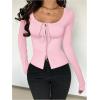 image:imageSOLY HUX Womens Long Sleeve Shirts Bow Tie Button Down Scoop Neck TShirt Aesthetic Going Out TopsSolid Pink