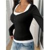 image:imageSOLY HUX Womens Long Sleeve Shirts Y2K Going Out Tops Halter Neck Slim Fitted Henley T Shirts Fall ClothesBlack and White