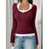 image:imageSOLY HUX Womens Long Sleeve Shirts Y2K Going Out Tops Halter Neck Slim Fitted Henley T Shirts Fall ClothesBurgundy and White