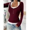 image:imageSOLY HUX Womens Long Sleeve Shirts Y2K Going Out Tops Halter Neck Slim Fitted Henley T Shirts Fall ClothesBurgundy and White