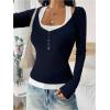image:imageSOLY HUX Womens Long Sleeve Shirts Y2K Going Out Tops Halter Neck Slim Fitted Henley T Shirts Fall ClothesDark Blue
