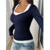 image:imageSOLY HUX Womens Long Sleeve Shirts Y2K Going Out Tops Halter Neck Slim Fitted Henley T Shirts Fall ClothesDark Blue