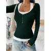 image:imageSOLY HUX Womens Long Sleeve Shirts Y2K Going Out Tops Halter Neck Slim Fitted Henley T Shirts Fall ClothesDark Green
