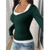 image:imageSOLY HUX Womens Long Sleeve Shirts Y2K Going Out Tops Halter Neck Slim Fitted Henley T Shirts Fall ClothesDark Green
