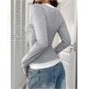 image:imageSOLY HUX Womens Long Sleeve Shirts Y2K Going Out Tops Halter Neck Slim Fitted Henley T Shirts Fall ClothesGrey and White