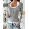image:imageSOLY HUX Womens Long Sleeve Shirts Y2K Going Out Tops Halter Neck Slim Fitted Henley T Shirts Fall ClothesGrey and White