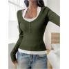 image:imageSOLY HUX Womens Long Sleeve Shirts Y2K Going Out Tops Halter Neck Slim Fitted Henley T Shirts Fall ClothesOlive Green