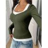 image:imageSOLY HUX Womens Long Sleeve Shirts Y2K Going Out Tops Halter Neck Slim Fitted Henley T Shirts Fall ClothesOlive Green
