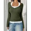 image:imageSOLY HUX Womens Long Sleeve Shirts Y2K Going Out Tops Halter Neck Slim Fitted Henley T Shirts Fall ClothesOlive Green