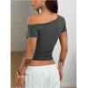 image:imageSOLY HUX Womens Off The Shoulder Top Short Sleeve Fitted Tee Vintage Y2k Asymmetrical T ShirtPure Dark Grey