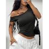 image:imageSOLY HUX Womens Off The Shoulder Top Short Sleeve Fitted Tee Vintage Y2k Asymmetrical T ShirtPure Dark Grey