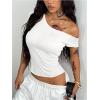 image:imageSOLY HUX Womens Off The Shoulder Top Short Sleeve Fitted Tee Vintage Y2k Asymmetrical T ShirtPure White