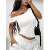 image:imageSOLY HUX Womens Off The Shoulder Top Short Sleeve Fitted Tee Vintage Y2k Asymmetrical T ShirtPure White