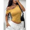 image:imageSOLY HUX Womens Off The Shoulder Top Short Sleeve Fitted Tee Vintage Y2k Asymmetrical T ShirtPure Yellow