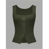 image:imageSOLY HUX Womens Ribbed Button Down Tank Tops Square Neck Sleeveless Summer Tight Vest ShirtsArmy Green