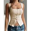 image:imageSOLY HUX Womens Ribbed Button Down Tank Tops Square Neck Sleeveless Summer Tight Vest ShirtsSolid Apricot