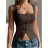 image:imageSOLY HUX Womens Ribbed Button Down Tank Tops Square Neck Sleeveless Summer Tight Vest ShirtsSolid Brown