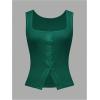 image:imageSOLY HUX Womens Ribbed Button Down Tank Tops Square Neck Sleeveless Summer Tight Vest ShirtsSolid Green
