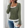 image:imageSOLY HUX Womens Ribbed Scoop Neck Tops Long Sleeve Contrast Lace Button Front Knit Slim Fit Henley T ShirtsArmy Green