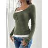 image:imageSOLY HUX Womens Ribbed Scoop Neck Tops Long Sleeve Contrast Lace Button Front Knit Slim Fit Henley T ShirtsArmy Green