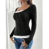 image:imageSOLY HUX Womens Ribbed Scoop Neck Tops Long Sleeve Contrast Lace Button Front Knit Slim Fit Henley T ShirtsBlack