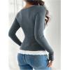image:imageSOLY HUX Womens Ribbed Scoop Neck Tops Long Sleeve Contrast Lace Button Front Knit Slim Fit Henley T ShirtsBlue