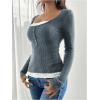 image:imageSOLY HUX Womens Ribbed Scoop Neck Tops Long Sleeve Contrast Lace Button Front Knit Slim Fit Henley T ShirtsBlue