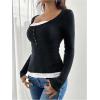 image:imageSOLY HUX Womens Ribbed Scoop Neck Tops Long Sleeve Contrast Lace Button Front Knit Slim Fit Henley T ShirtsDark Grey