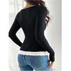 image:imageSOLY HUX Womens Ribbed Scoop Neck Tops Long Sleeve Contrast Lace Button Front Knit Slim Fit Henley T ShirtsDark Grey