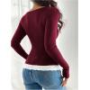 image:imageSOLY HUX Womens Ribbed Scoop Neck Tops Long Sleeve Contrast Lace Button Front Knit Slim Fit Henley T ShirtsRed