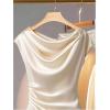 image:imageSOLY HUX Womens Satin Blouse Ruched Cowl Neck Elegant Shirt Summer Tops Work Office OutfitsSolid Apricot