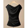 image:imageSOLY HUX Womens Satin Blouse Ruched Cowl Neck Elegant Shirt Summer Tops Work Office OutfitsSolid Black