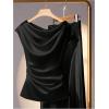 image:imageSOLY HUX Womens Satin Blouse Ruched Cowl Neck Elegant Shirt Summer Tops Work Office OutfitsSolid Black