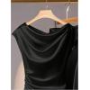 image:imageSOLY HUX Womens Satin Blouse Ruched Cowl Neck Elegant Shirt Summer Tops Work Office OutfitsSolid Black