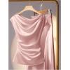 image:imageSOLY HUX Womens Satin Blouse Ruched Cowl Neck Elegant Shirt Summer Tops Work Office OutfitsSolid Pink