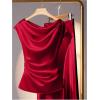 image:imageSOLY HUX Womens Satin Blouse Ruched Cowl Neck Elegant Shirt Summer Tops Work Office OutfitsSolid Red