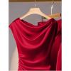 image:imageSOLY HUX Womens Satin Blouse Ruched Cowl Neck Elegant Shirt Summer Tops Work Office OutfitsSolid Red