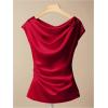 image:imageSOLY HUX Womens Satin Blouse Ruched Cowl Neck Elegant Shirt Summer Tops Work Office OutfitsSolid Red