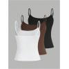 image:imageSOLY HUX Womens Sleeveless Crop Camisole 3 Packs Spaghetti Strap Tank Tops Slim Fit Cami ShirtsBlack Brown White
