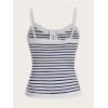 image:imageSOLY HUX Womens Striped Lace Trim Cami Crop Top Button Front Spaghetti Strap Y2k TopsDark Blue Striped