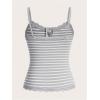 image:imageSOLY HUX Womens Striped Lace Trim Cami Crop Top Button Front Spaghetti Strap Y2k TopsGrey and White Striped