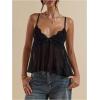 image:imageSOLY HUX Womens Summer Lace Cami Tops Deep V Neck Spaghetti Strap Sheer Peplum Camisole TopPlain Black